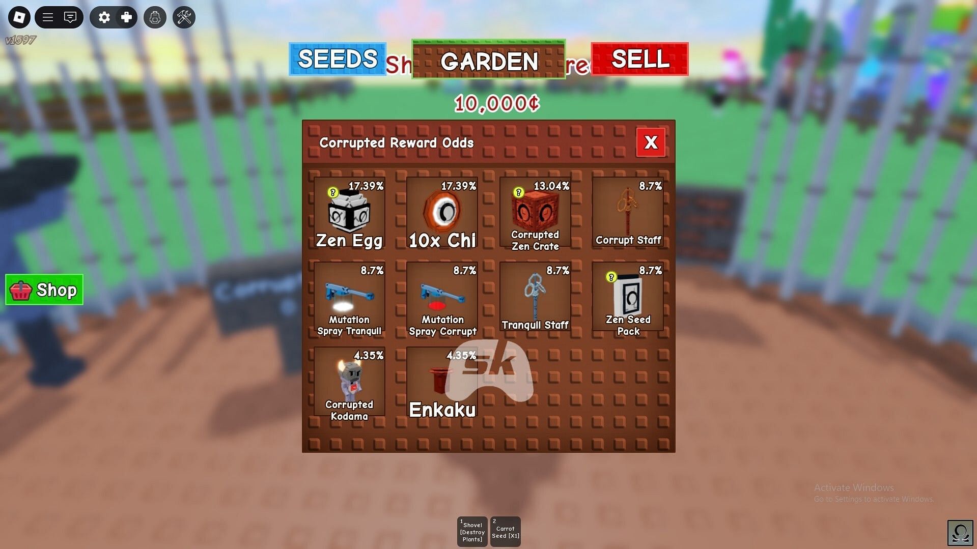 The Corrupt Channeller reward pool (Image via Sportskeeda Gaming || Roblox)